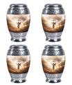 Three inch aluminium Jesus Christ cross urn.