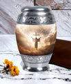 Three inch aluminium Jesus Christ cross urn.