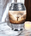 Three inch aluminium Jesus Christ cross urn.