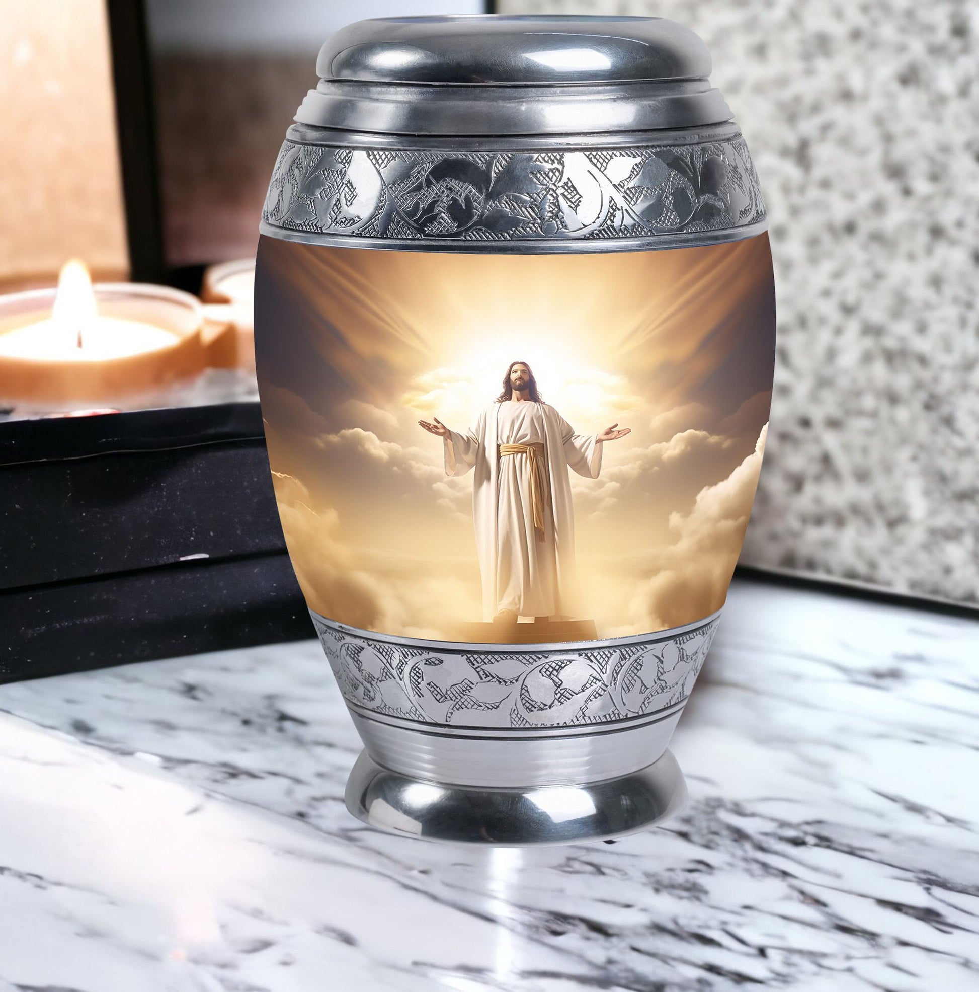 Classic 3-inch Jesus Christ cross cremation urn in aluminium