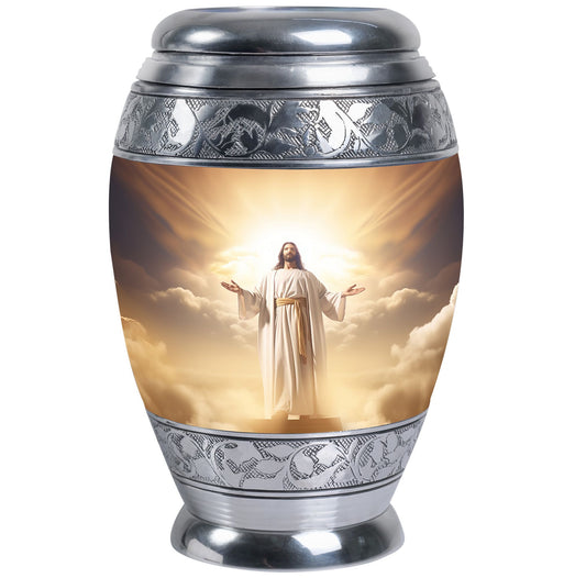 Classic 3-inch Jesus Christ cross cremation urn in aluminium