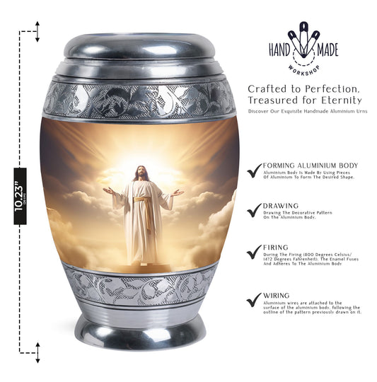 Classic 3-inch Jesus Christ cross cremation urn in aluminium