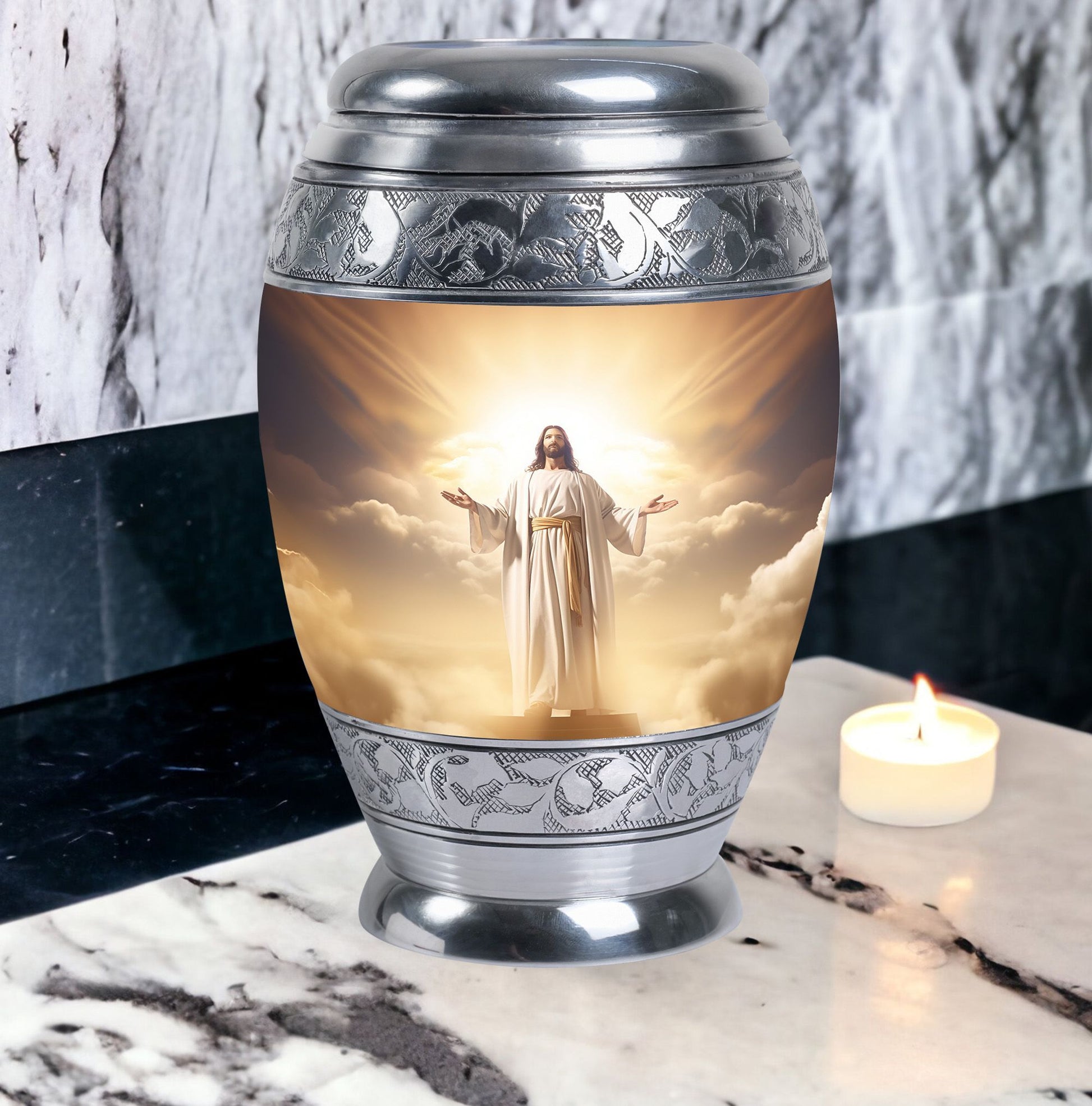 Classic 3-inch Jesus Christ cross cremation urn in aluminium