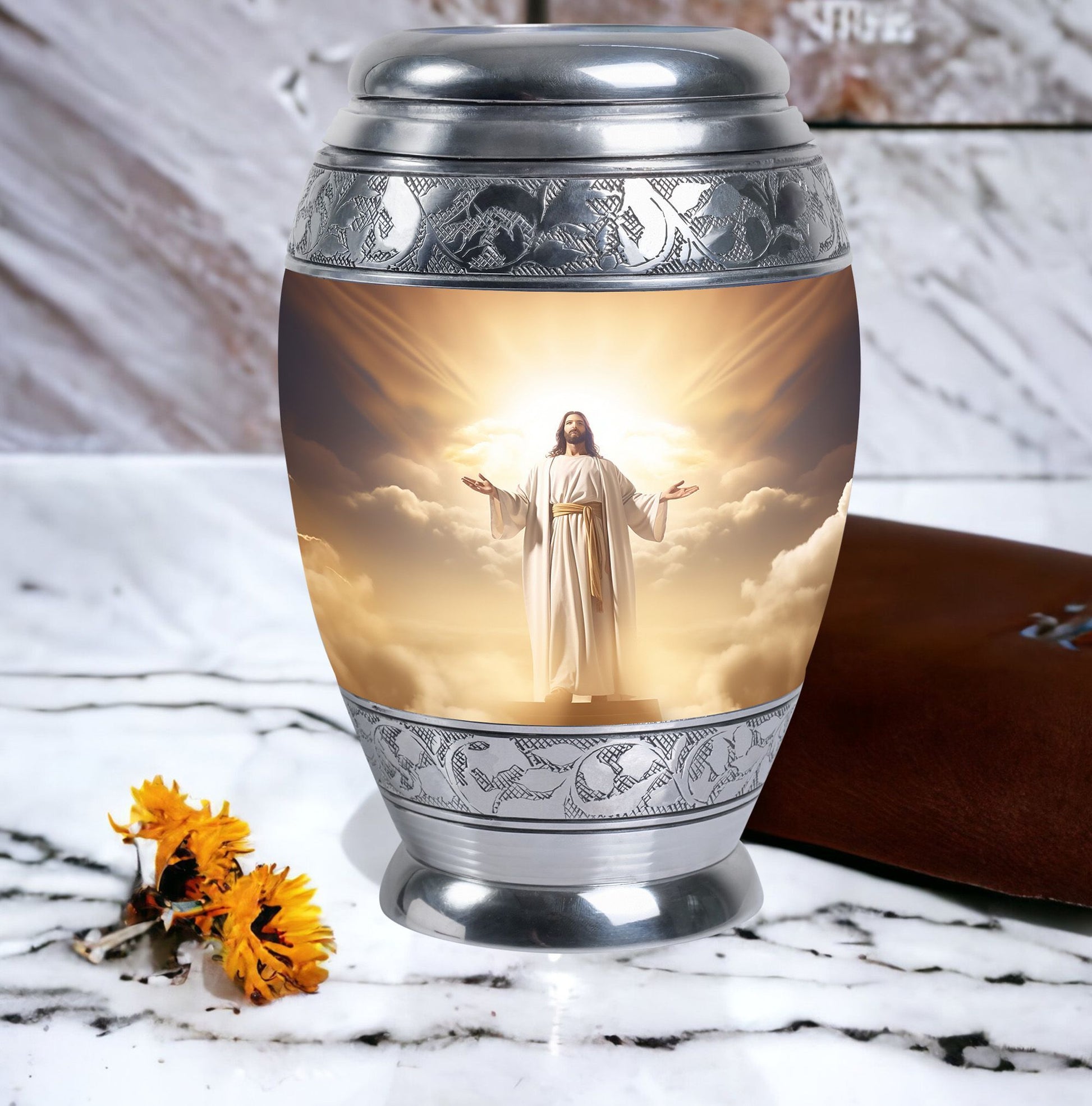 Classic 3-inch Jesus Christ cross cremation urn in aluminium