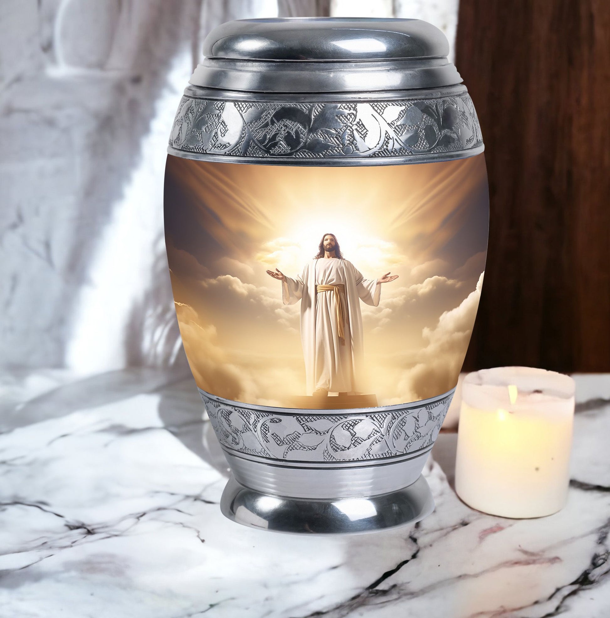 Classic 3-inch Jesus Christ cross cremation urn in aluminium