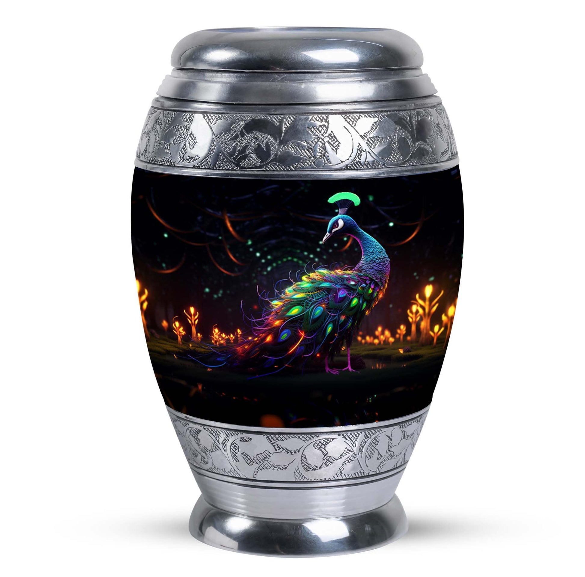 Elegant 3-inch Peacock Urn, made of aluminium