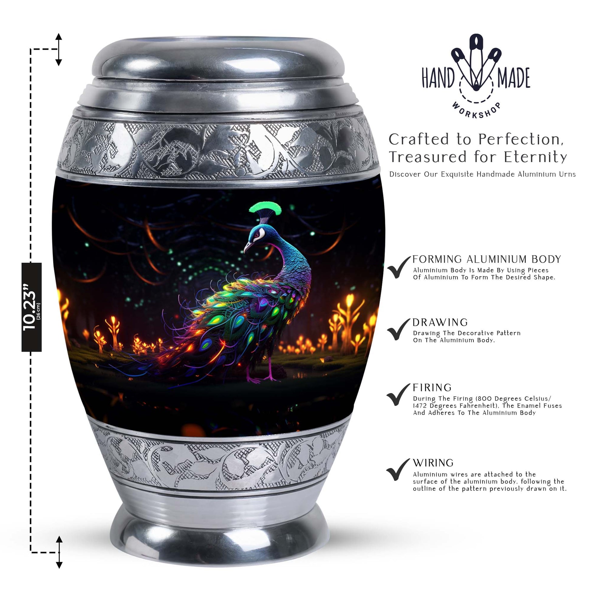 Elegant 3-inch Peacock Urn, made of aluminium