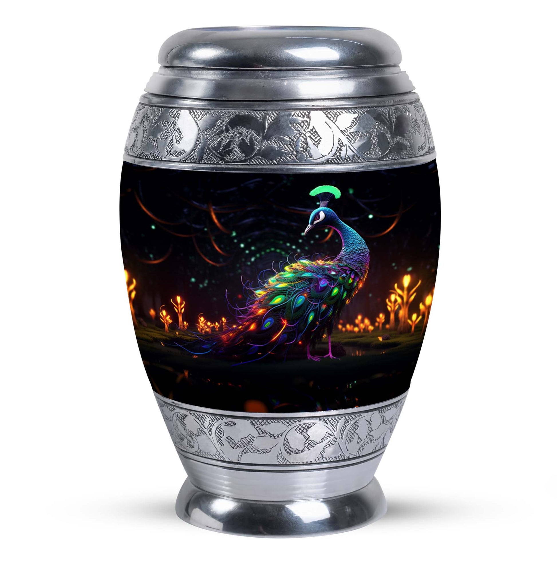 Elegant 3-inch Peacock Urn, made of aluminium