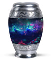 Classic Peacock Urn made of aluminium for cremation ashes.