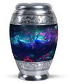 Classic Peacock Urn made of aluminium for cremation ashes.