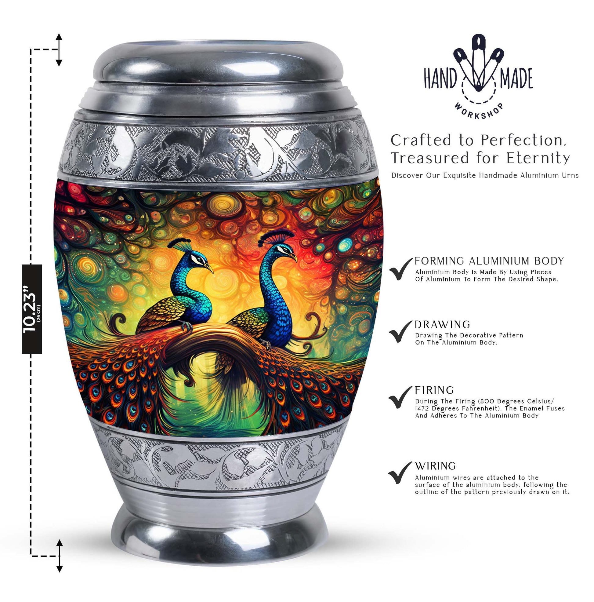 Classic Peacock Urn for Ashes, Cremation Container