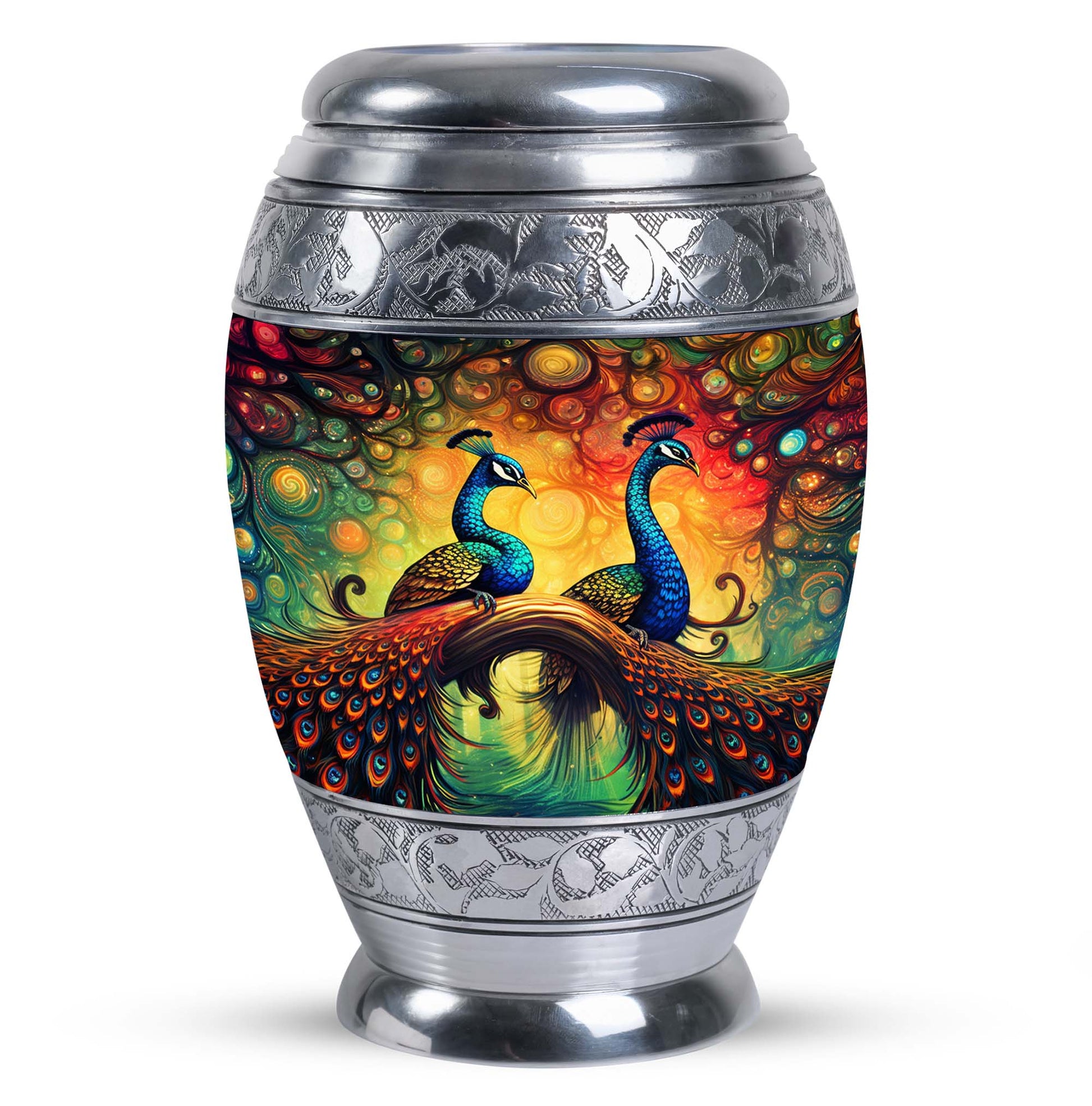 Classic Peacock Urn for Ashes, Cremation Container