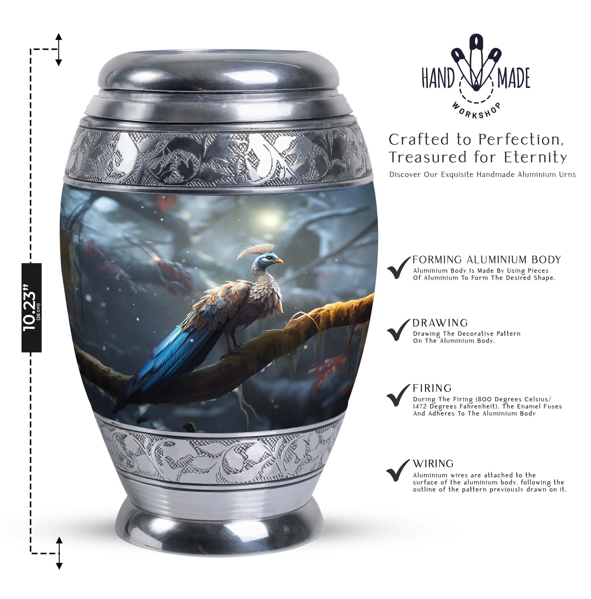 Classic Aluminium Peacock Memorial Urn for ash containment