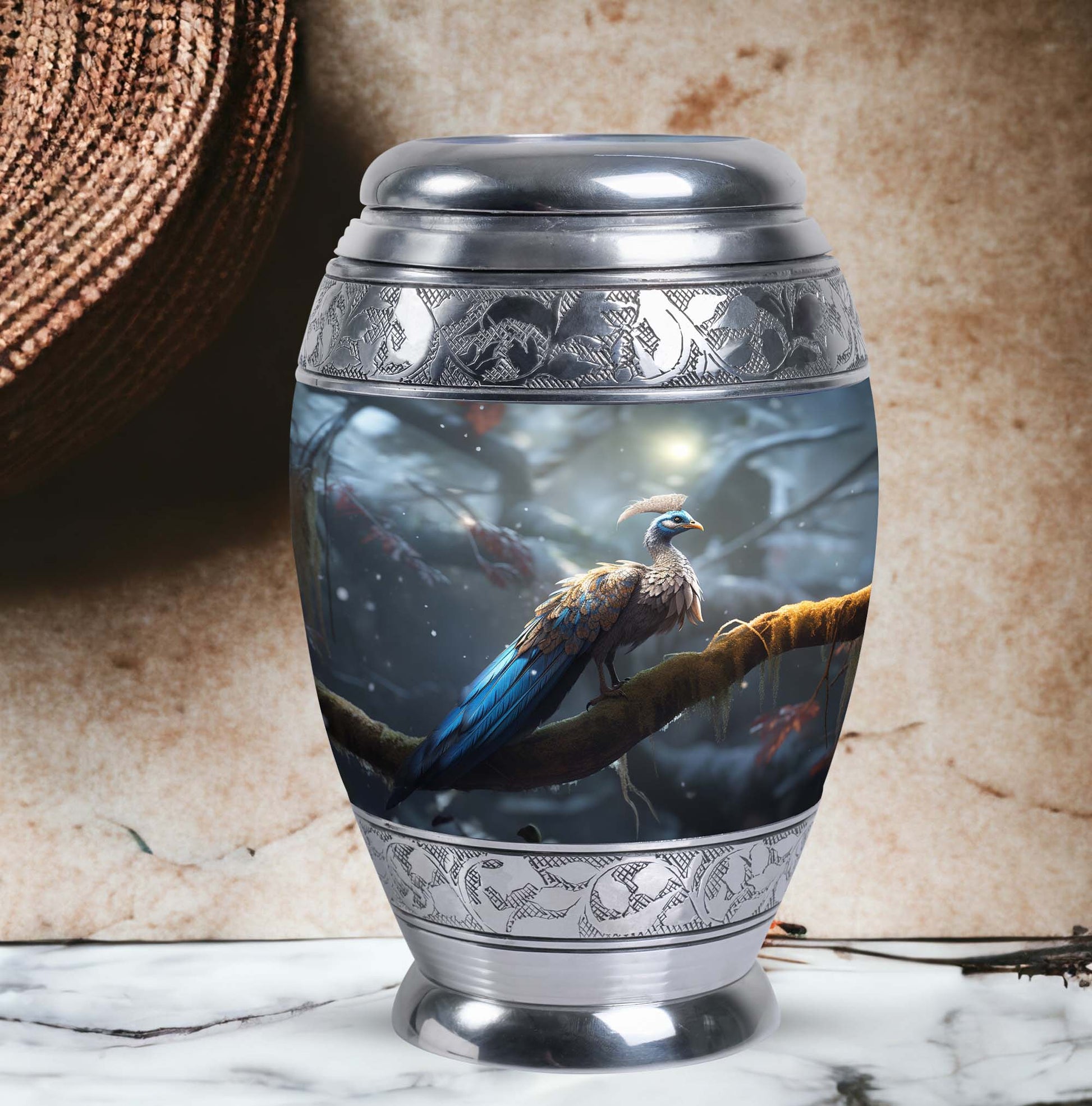 Classic Aluminium Peacock Memorial Urn for ash containment