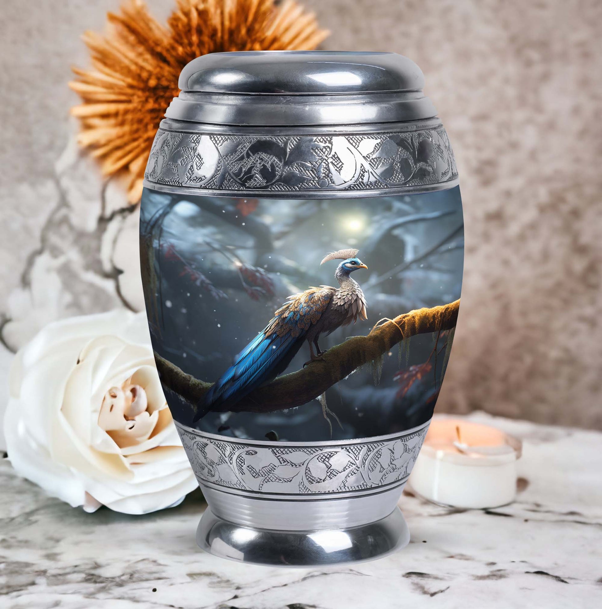 Classic Aluminium Peacock Memorial Urn for ash containment