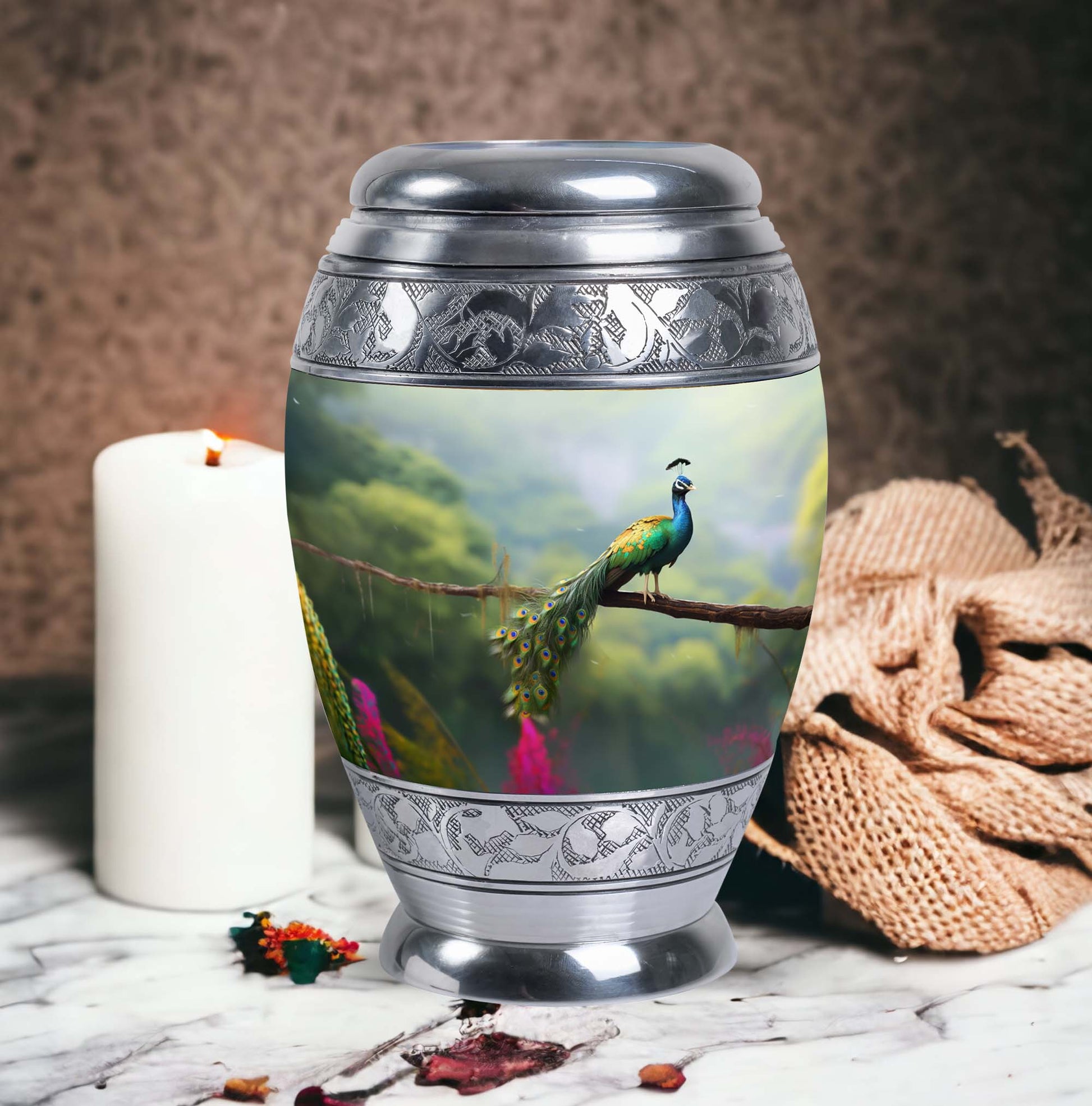 Classic Peacock Urn for ashes, offering personalization Urn.