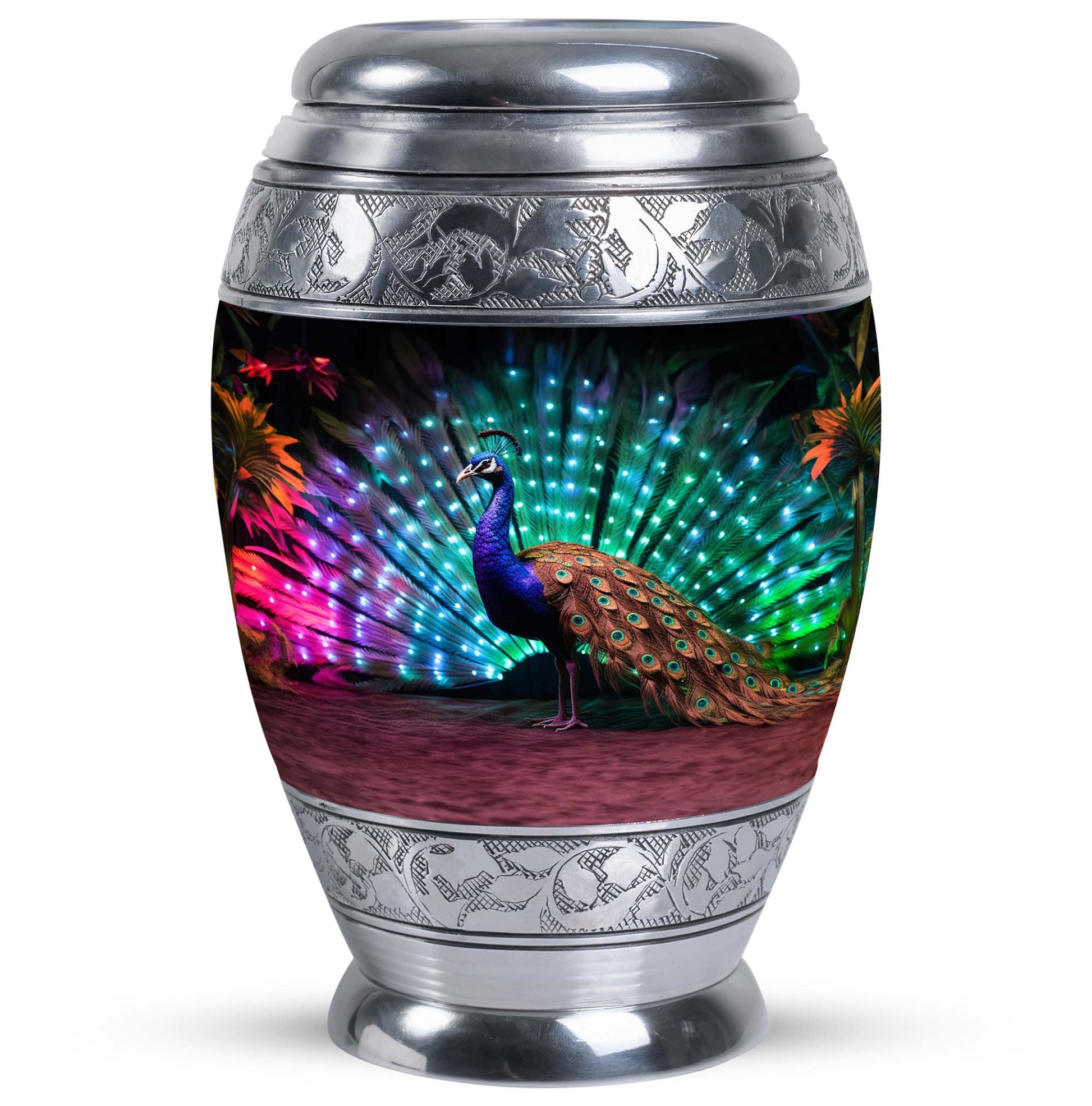 Classic 3-inch Peacock Cremation Urn, large aluminium urn