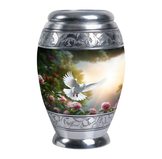 Dove flying Memorial Urn for cremation.