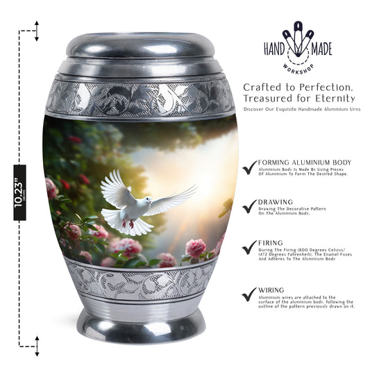 Dove flying Memorial Urn for cremation.