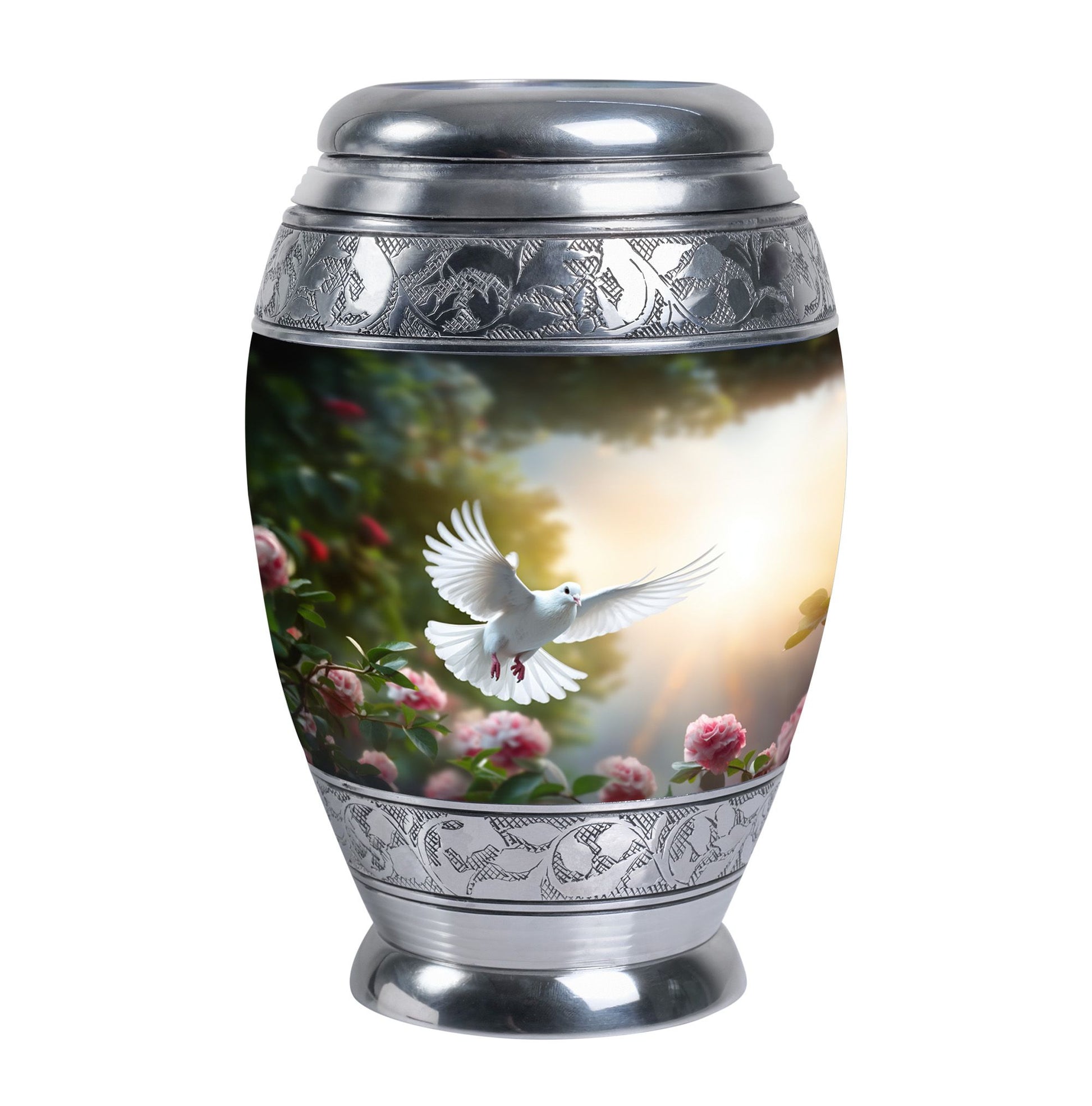 Dove flying Memorial Urn for cremation.