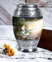 Dove flying Memorial Urn for cremation.