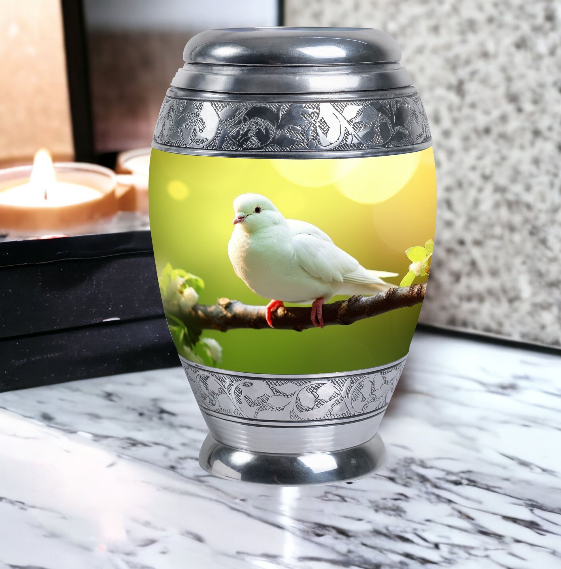 Classic Dove Urn for Ashes, large aluminium cremation urn