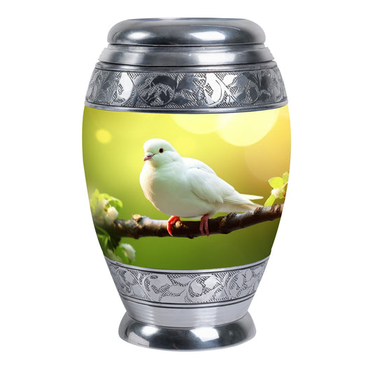 Classic Dove Urn for Ashes, large aluminium cremation urn