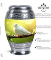 Classic Dove Urn for Ashes, large aluminium cremation urn