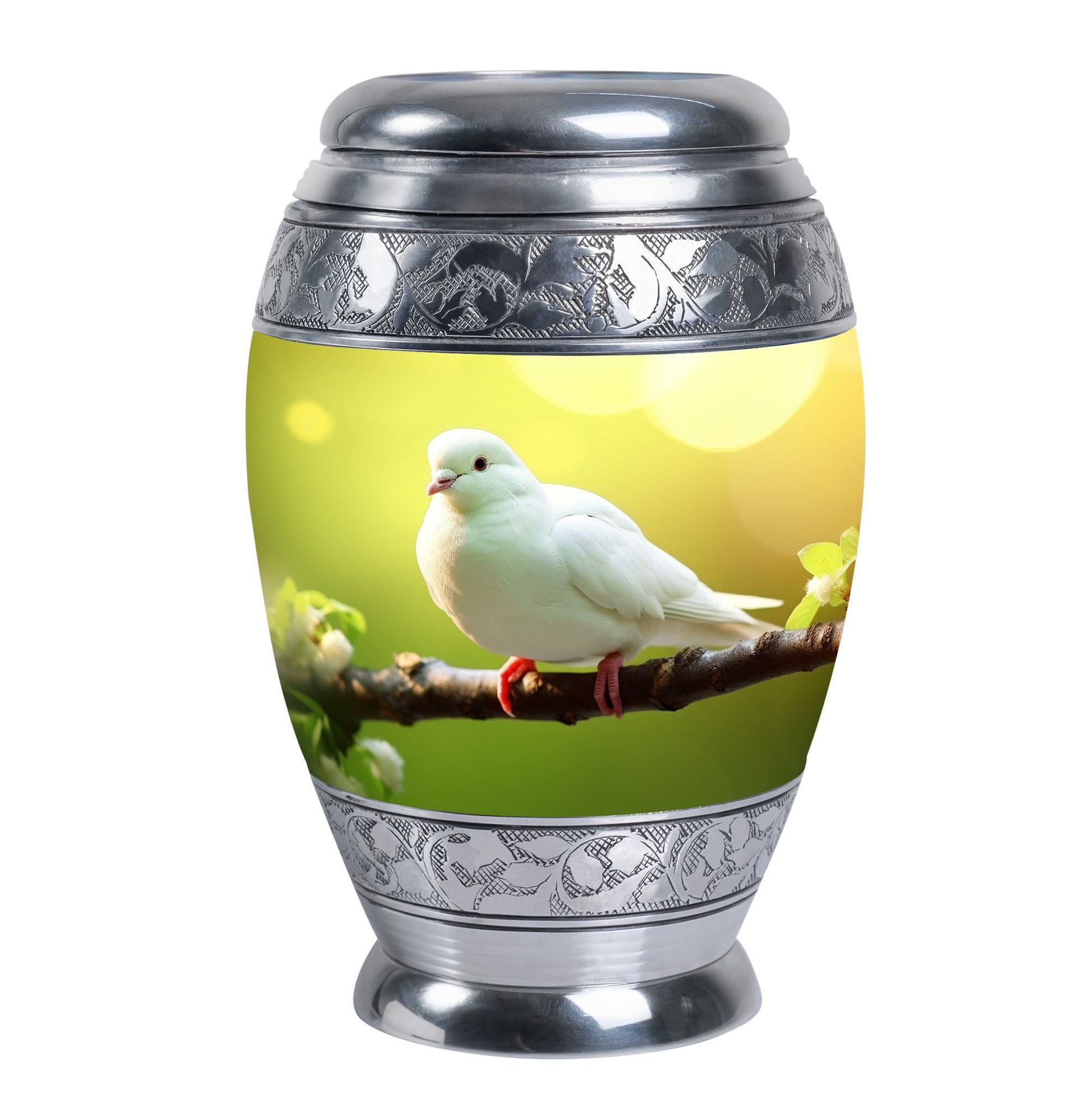 Classic Dove Urn for Ashes, large aluminium cremation urn