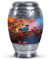 Blue Sparrow Memorial Urn, Large Aluminium Urn for Ashes.