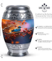 Blue Sparrow Memorial Urn, Large Aluminium Urn for Ashes.