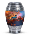 Blue Sparrow Memorial Urn, Large Aluminium Urn for Ashes.