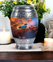 Blue Sparrow Memorial Urn, Large Aluminium Urn for Ashes.