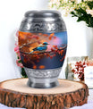 Blue Sparrow Memorial Urn, Large Aluminium Urn for Ashes.