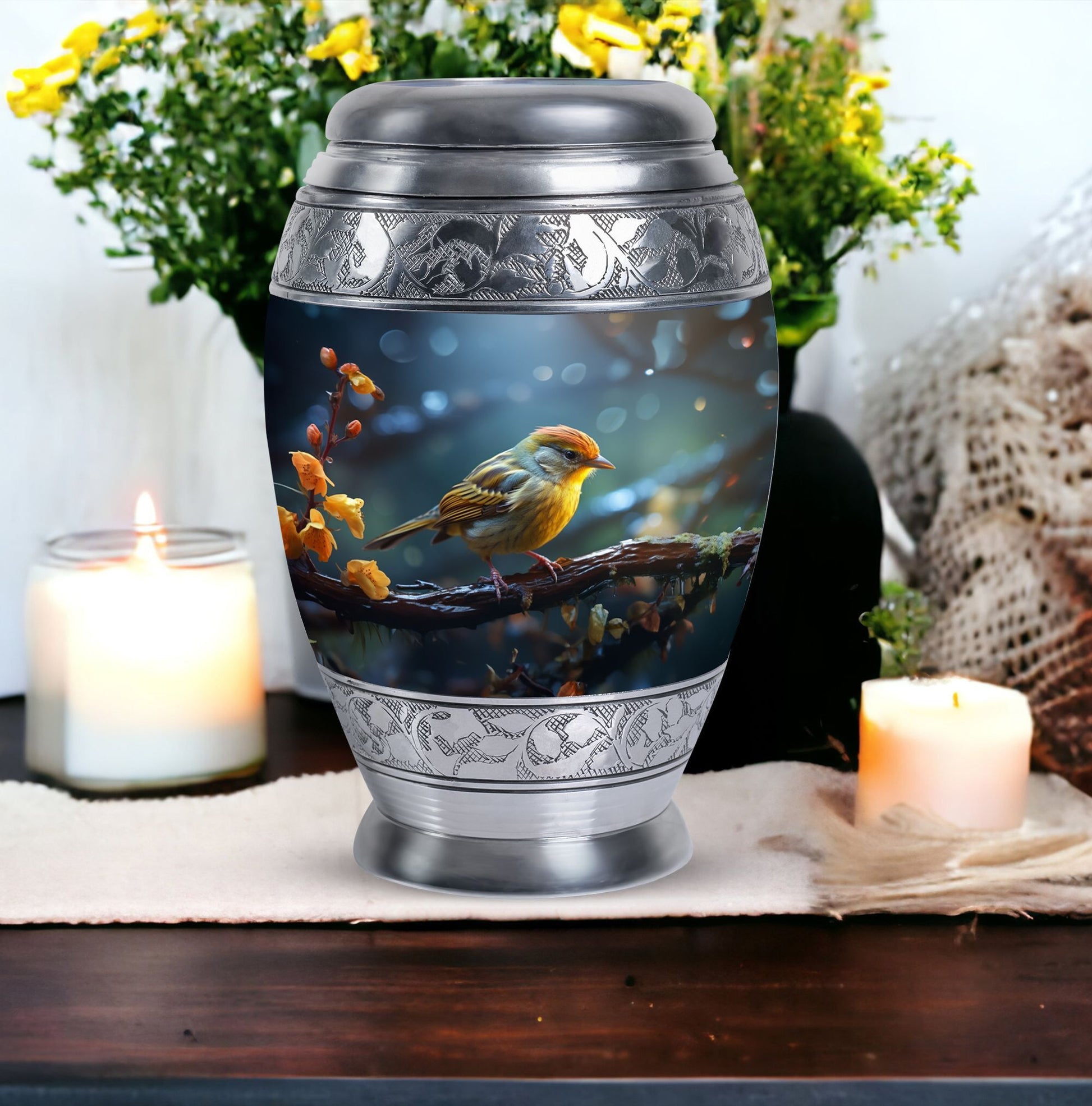 Classic Yellow Sparrow Cremation Urn.