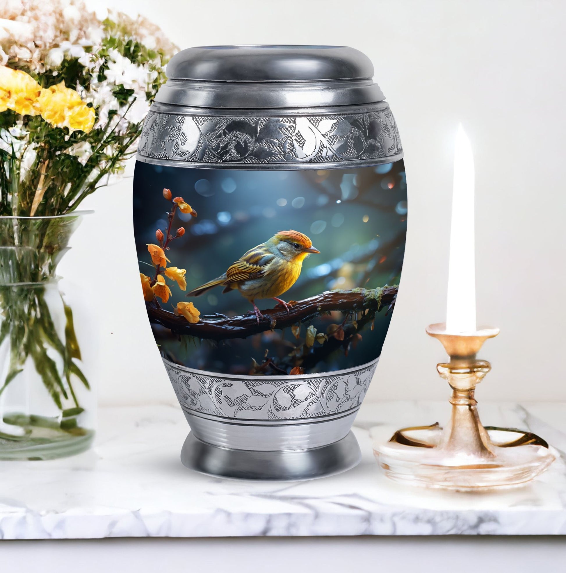 Classic Yellow Sparrow Cremation Urn.