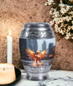 Phoenix Memorial Urn, classic cremation urn in aluminium.