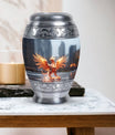 Phoenix Memorial Urn, classic cremation urn in aluminium.