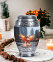 Phoenix Memorial Urn, classic cremation urn in aluminium.