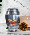 Phoenix Memorial Urn, classic cremation urn in aluminium.