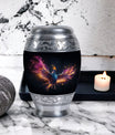 Colorful phoenix urn for human ashes, personalized.