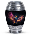 Colorful phoenix urn for human ashes, personalized.