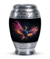 Colorful phoenix urn for human ashes, personalized.