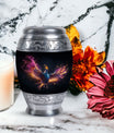 Colorful phoenix urn for human ashes, personalized.