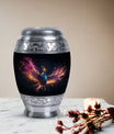 Colorful phoenix urn for human ashes, personalized.