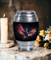 Colorful phoenix urn for human ashes, personalized.