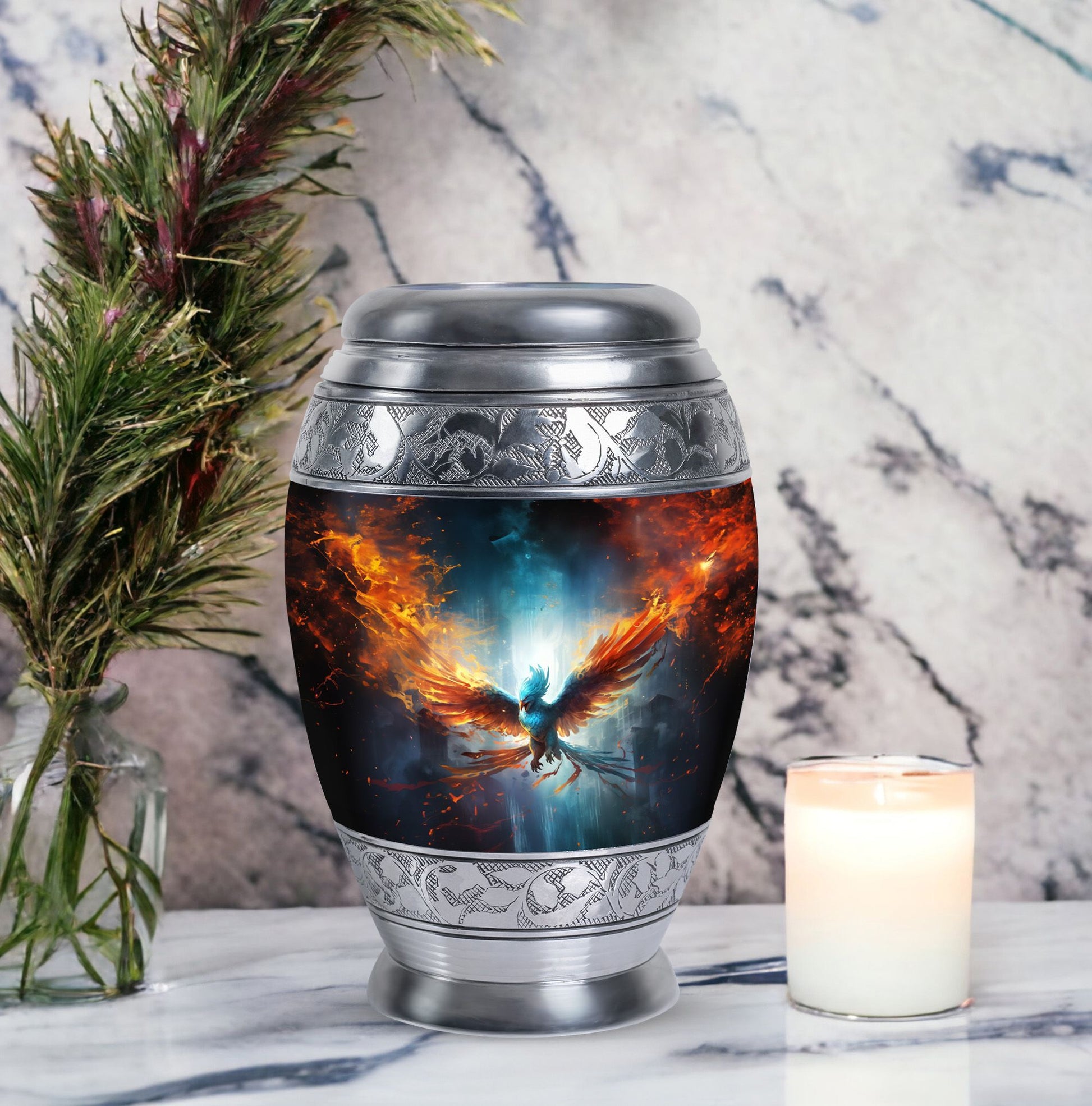 Classic 3-inch Blue Phoenix Cremation Urn For Ashes.