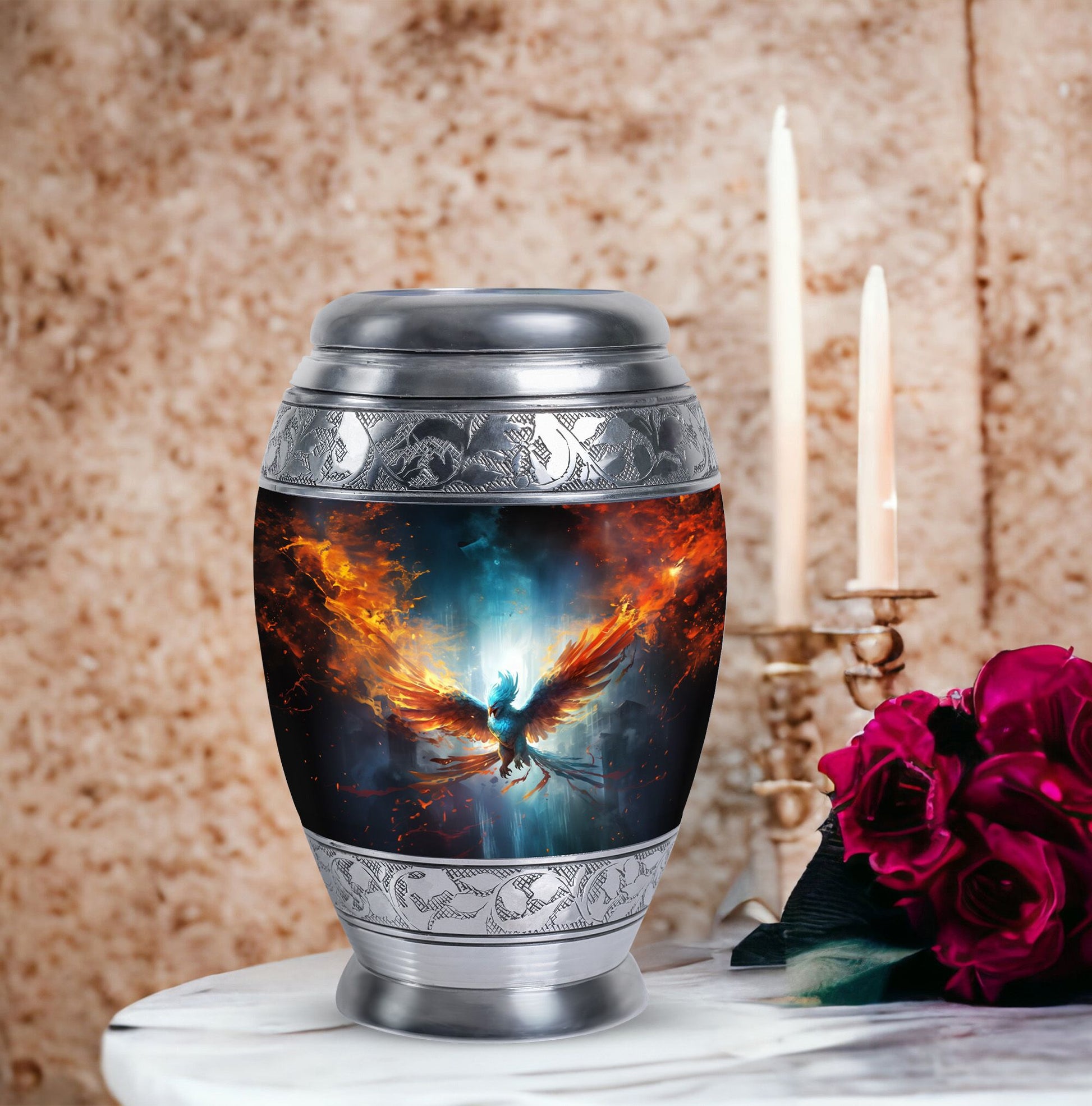 Classic 3-inch Blue Phoenix Cremation Urn For Ashes.