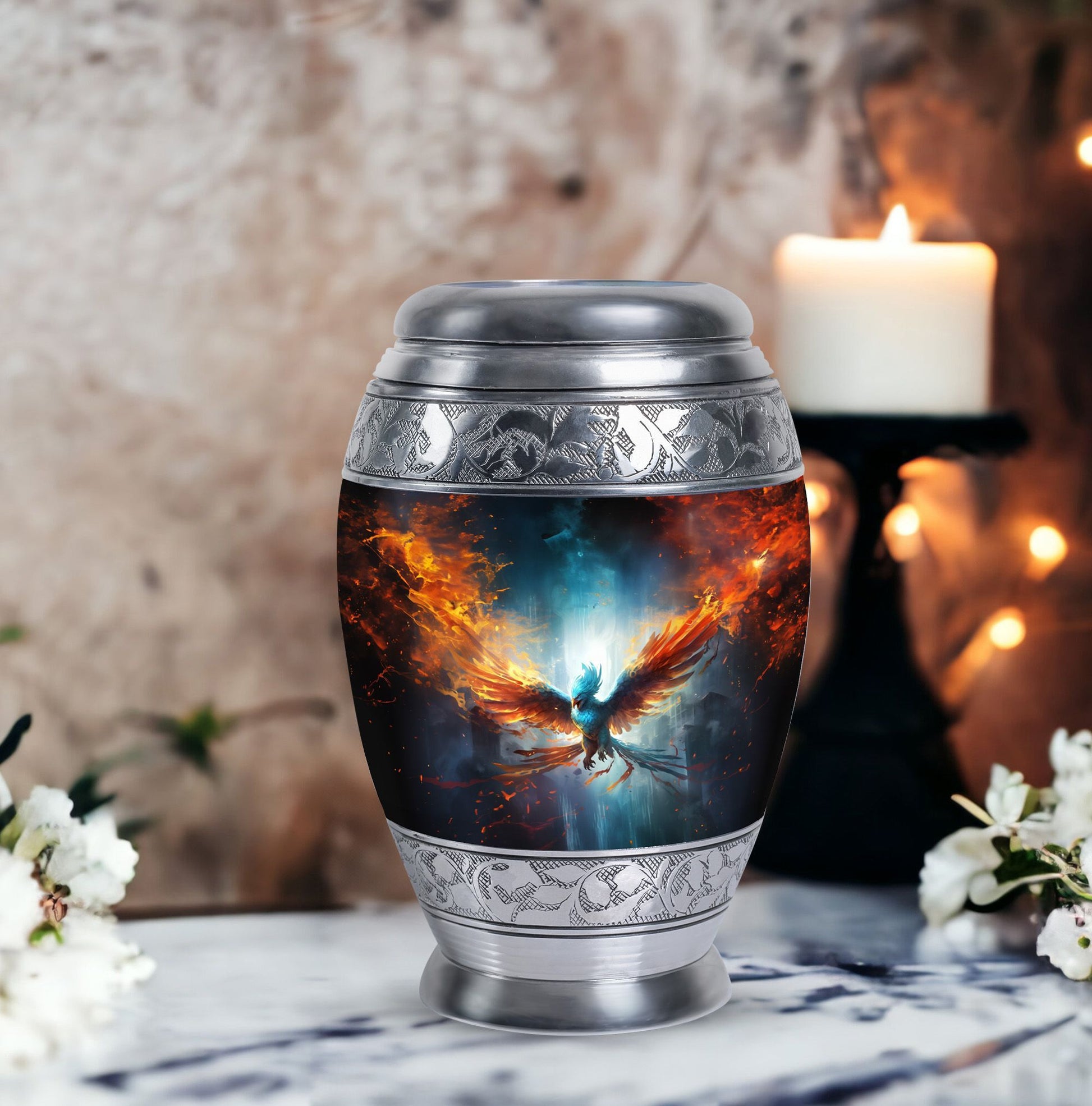 Classic 3-inch Blue Phoenix Cremation Urn For Ashes.