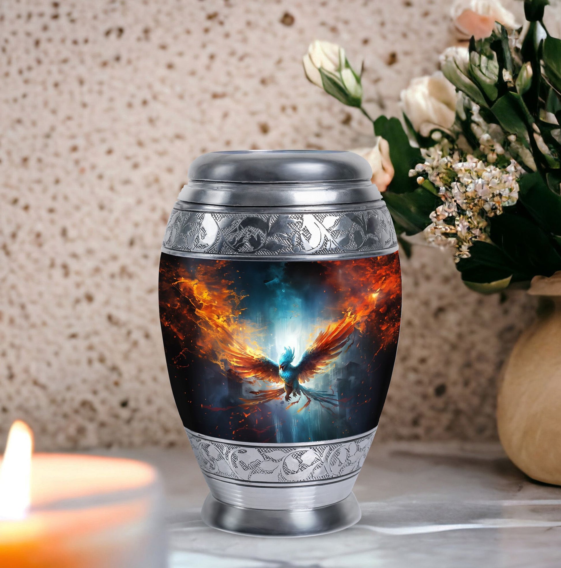 Classic 3-inch Blue Phoenix Cremation Urn For Ashes.